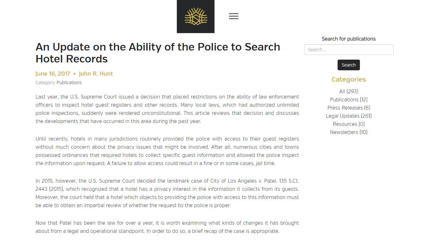 An Update on the Ability of the Police to Search Hotel Records
